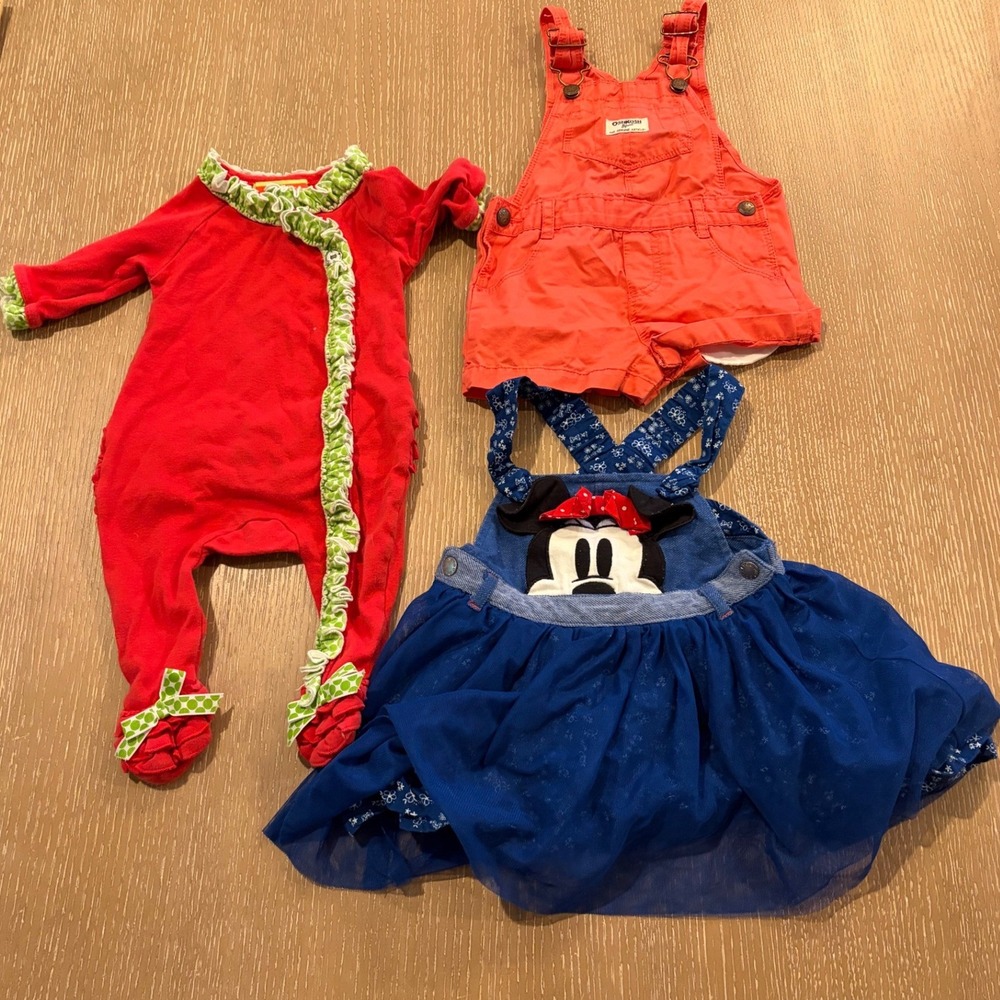 Baby Girls Disney Minnie Mouse OshKosh Holiday Outfit Lot 9-12M 12M Red Blue